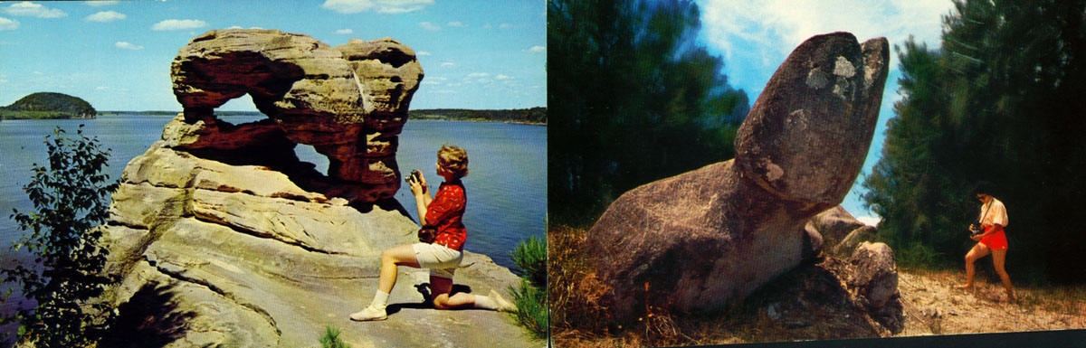 Postcard images of women photographing natural USA wonders on