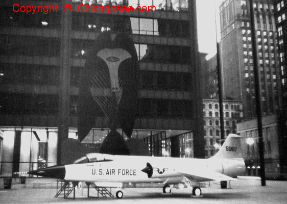 Picasso "Bird" statue and jet plane, Chicago