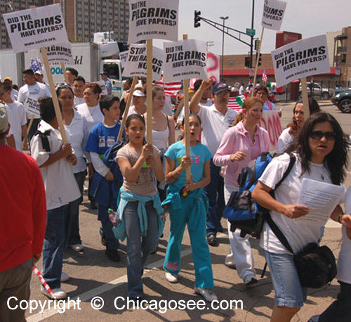 "Did the Pilgrims have Papers," Chicago Protest, May 1, 2007