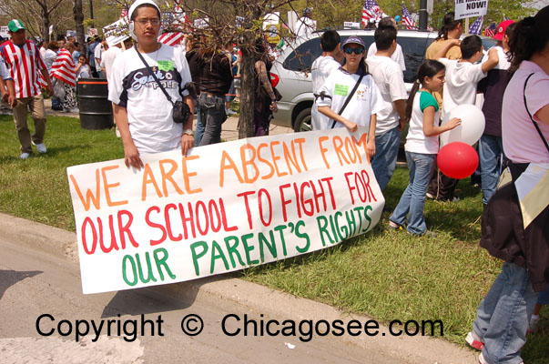 Pro-Immigration banner, Chicago, May 1, 2007