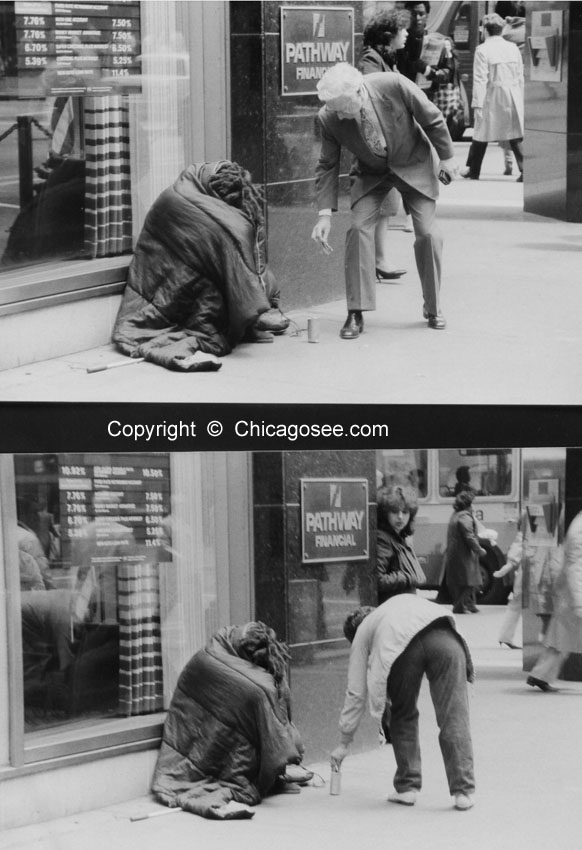 Homeless beggar given money