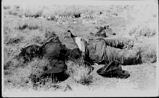 W.H. Horne postcard view of Mexican dead, 1910