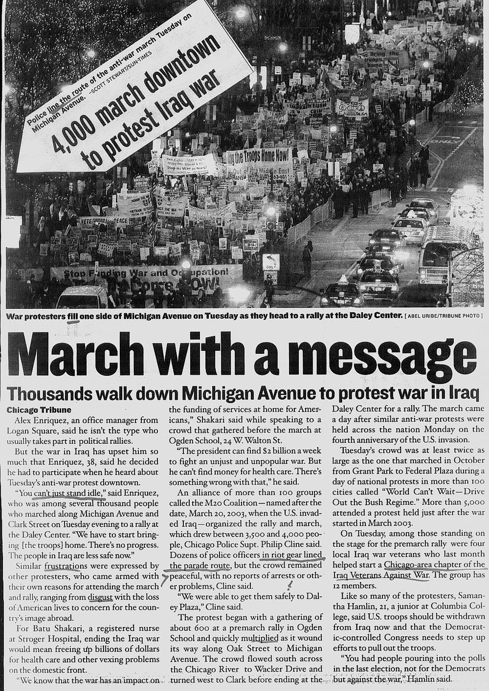 Chicago March 20, 2007 antiwar demonstration account