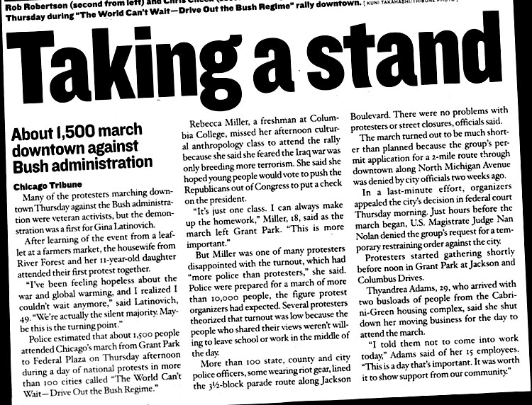 Chicago antiwar demonstration, October 5, 2006, newspaper report