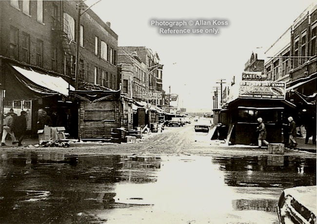 Maxwell & Halsted Streets, slushy Winter, Chicago, 1968