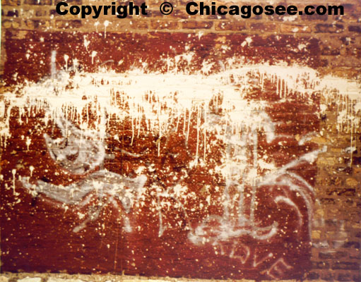 grafitti splattered over wall, Chicago, 1983