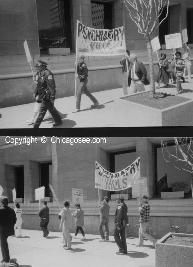 "Psychiatry Kills'" Chicago protest, 1987