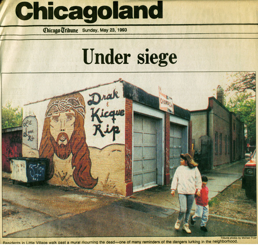 "Under Siege'" gang graffiti in Chicago, 1993