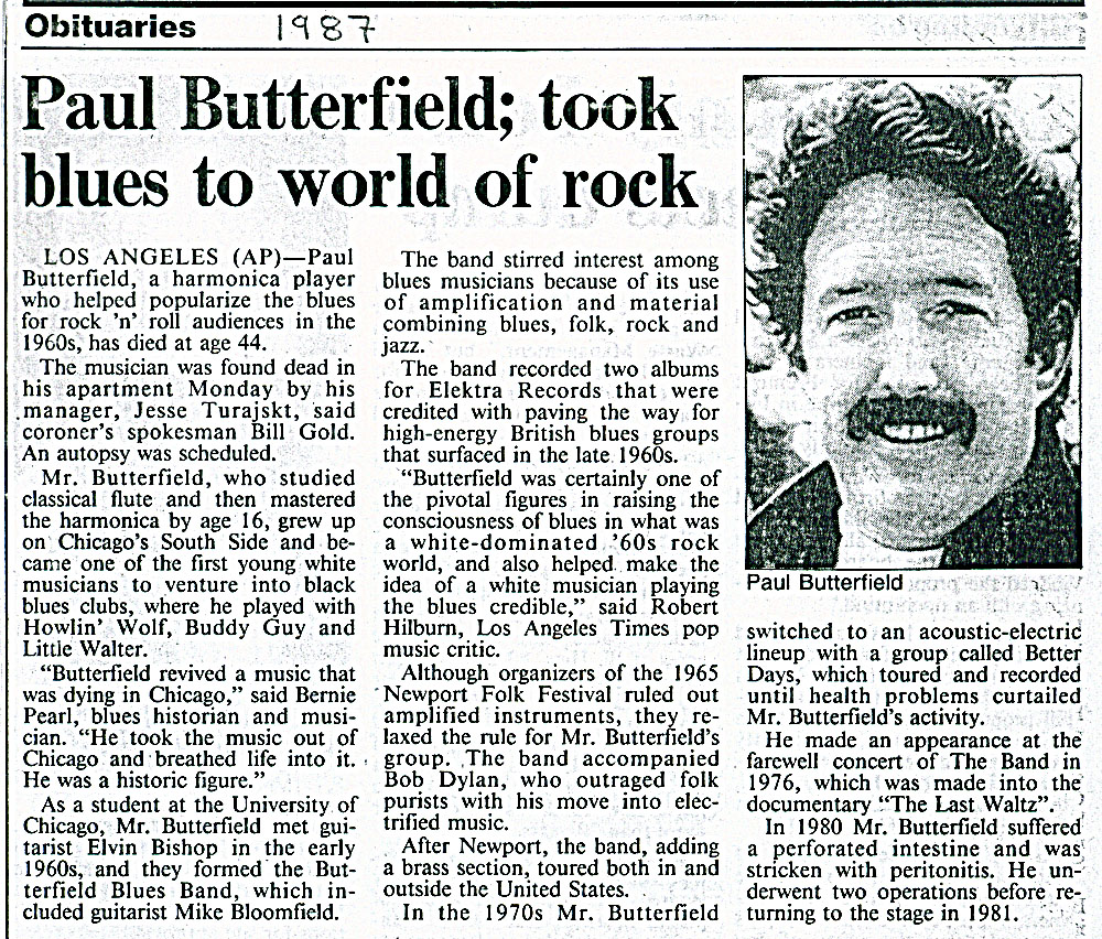 Paul Butterfield obituary with concert photos