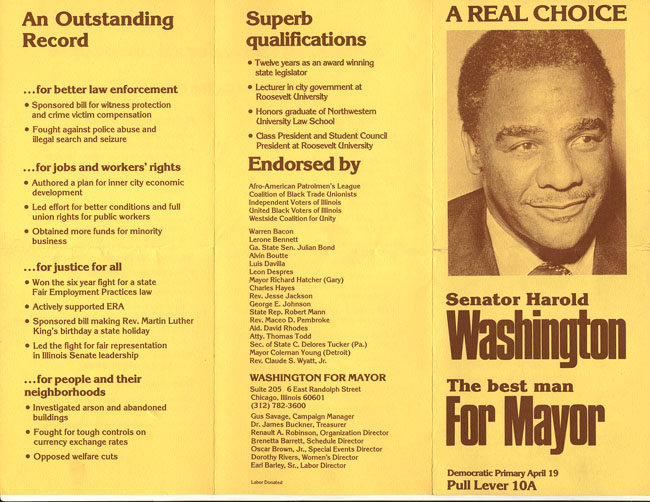 Harold Washington, Chicago Mayorial candidate, 1977