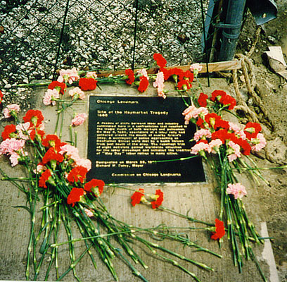 Haymarket Tragedy memorial plaque at actual site, Chicago, May 1, 1998