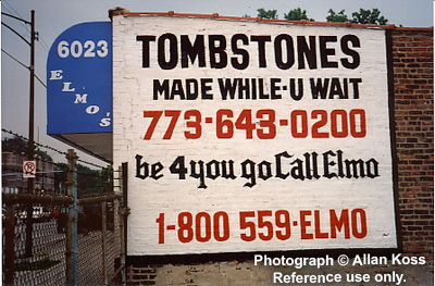 Tombstones mad "while you wait'" wall advertisement, Chicago