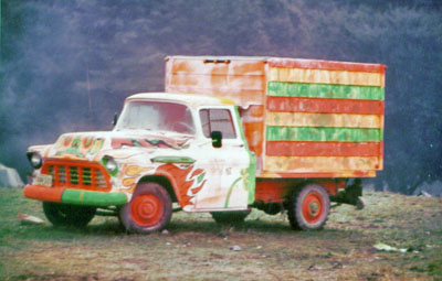 Woodstock, rainbow painted truck, 1969