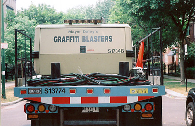 "Graffiti Blasters" truck, Chicago wall cleaning