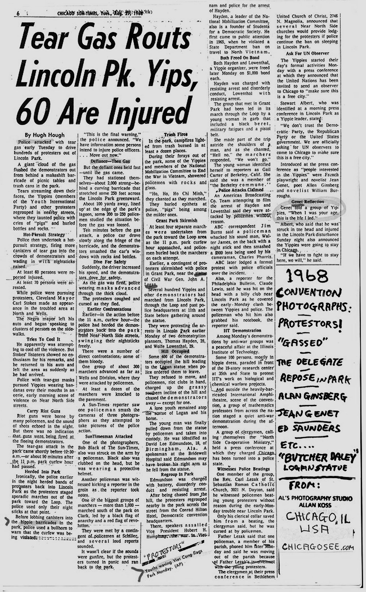 Tear gas in Lincoln Park, Chicago, 1968 Democratic Convention