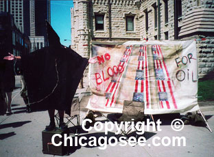 Abu Ghrarib torture icon in Chicago street Protest, 2005