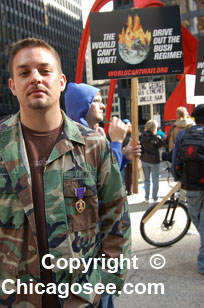 Purple Heart Iraq War Veteran at Chicago Protest Rally, October 5, 2006