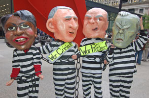 Four war criminals of Washington D.C. as puppets in antiwar demonstrations around USA