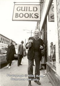 Studs Terkel walking Chicago street by Guild Bookstore