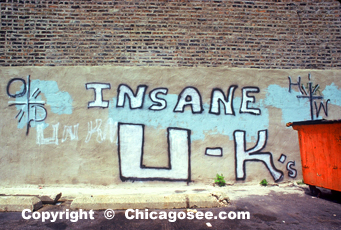 "Insane U-K's" Chicago gang graffiti, 1982