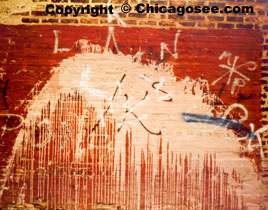Graffiti splattered wall, Chicago, 1981
