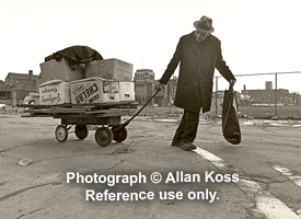 Junk salesman pulls cart, Chicago