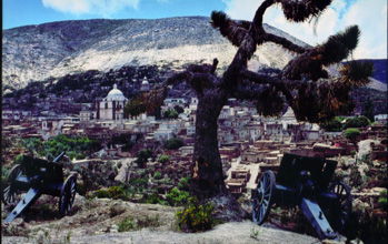 Cannons of Mexican Revolution on hilltop for movie scene